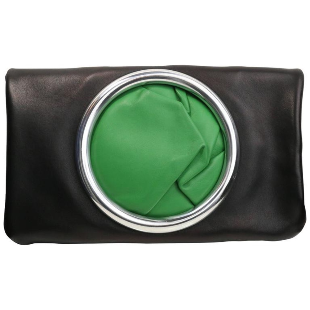 Celine black soft leather eyelet clutch